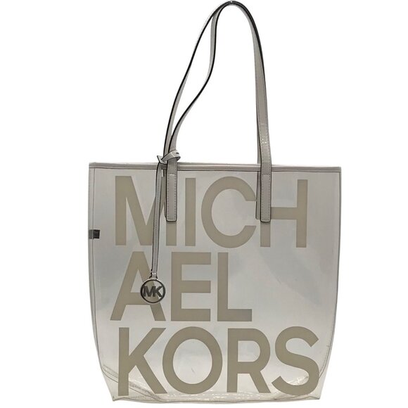 Michael Kors Clear Plastic Graphic Logo Print Tote Bag - Picture 1 of 11
